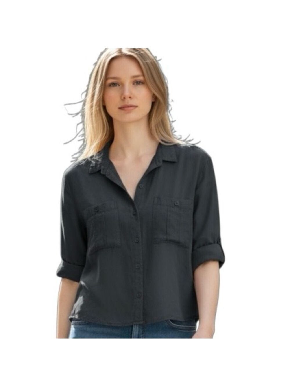 Campus Charcoal 3/4 Roll Tab Sleeve Button Down Shirt